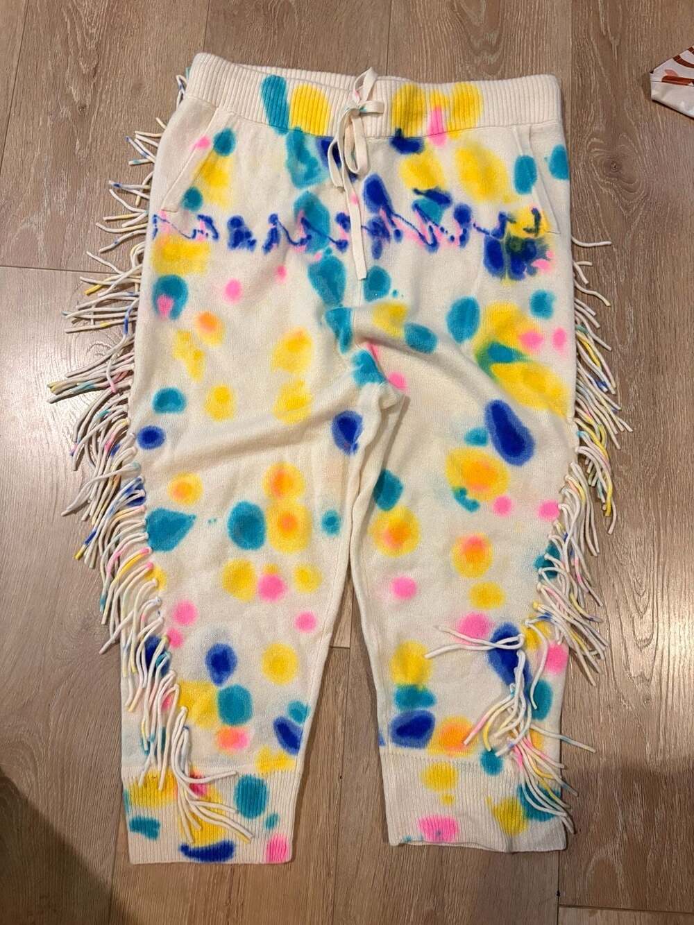 Minnie Rose 100% Cashmere Tie-Dye Fringe festival Sweatpants